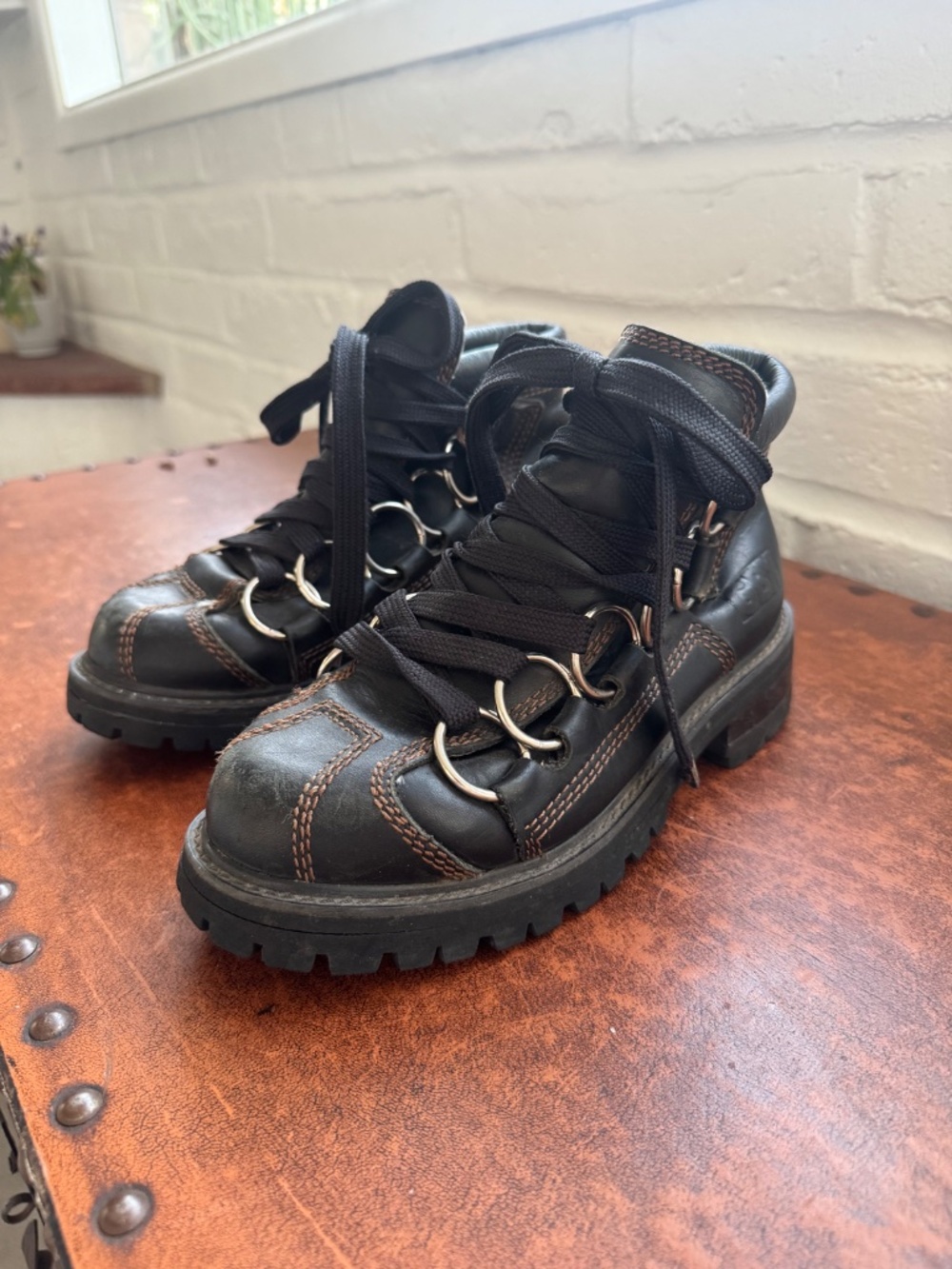 Vintage GBX Black Leather Ring Harness Combat Boots Y2K Grunge Size 6 - Picture 4 of 12
